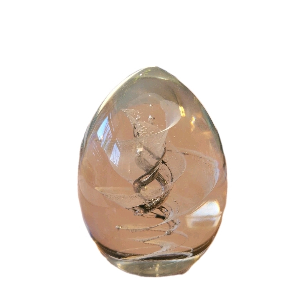 Elegant Glass Egg with Swirl Design Paperweight